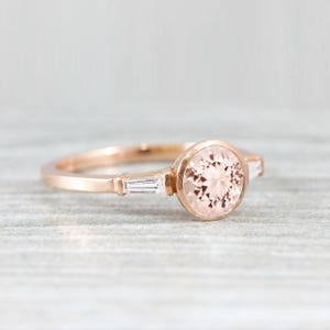 Morganite and diamond/moissanite engagement ring handmade in gold or platinum with baguette accent stones image 2