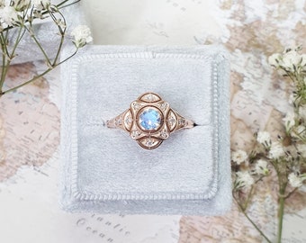 Moonstone and Diamond Art Deco Inspired Ring