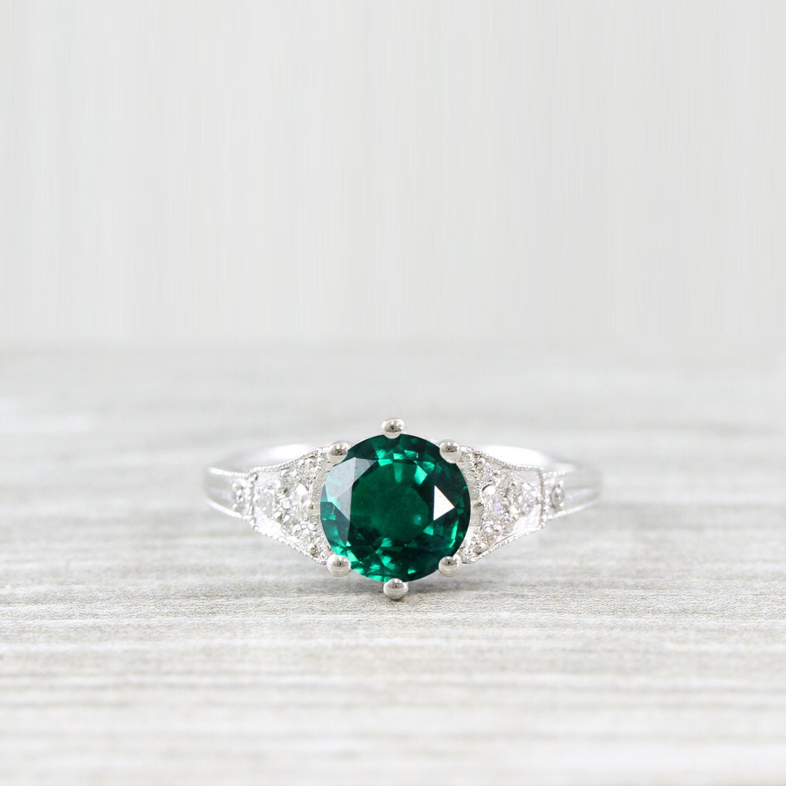 Emerald And Diamond Engagement Ring Antique 1920S Inspired - Etsy
