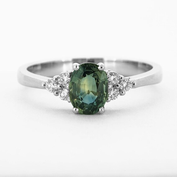 Green Sapphire Diamond Arch Ring