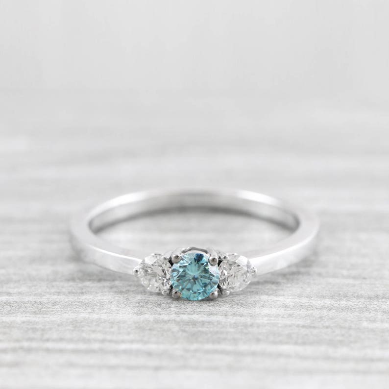 Blue Diamond Engagement Ring 3 Stone Diamond Ring Handmade in - Etsy