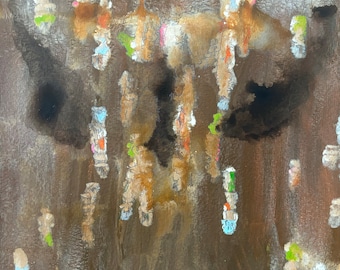 Arte abstracto de la pared - pintura acrílica ORIGINAL sobre papel contemporáneo moderno colorido neutro marrón naranja crema verde rosa pequeño regalo 16x12"