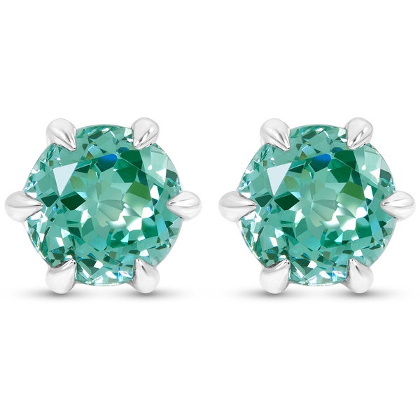 Paraiba Stud Earrings - Green Spinel Earrings - Teal Gemstone Stud Earrings