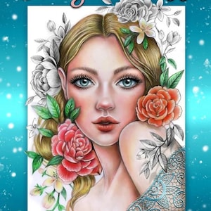 New : Brightness. The Women of Flowers collection 3. Spiral Bound Grayscale Coloring Book. Grazia Salvo Art. Beautiful women portraits