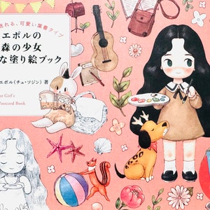 Nouveau : livre de cartes postales à colorier Petite fille de la forêt