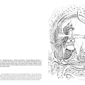 May include: Black and white line art illustration of a woman with a bow and arrow. The woman is surrounded by swirling lines and circles. The text "Ku Nowym Celom" and "Towards New Goals" is written in Polish and English.
