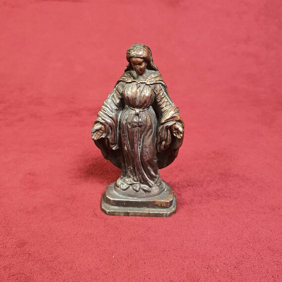 VIRGIN MARY | Old Small Bronze Statue of the Holy Virgin Mary 