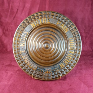 LOURDES | &quot;Give Us Our Daily Bread&quot; Carved Wooden Bread Plate | From LOURDES France 1930