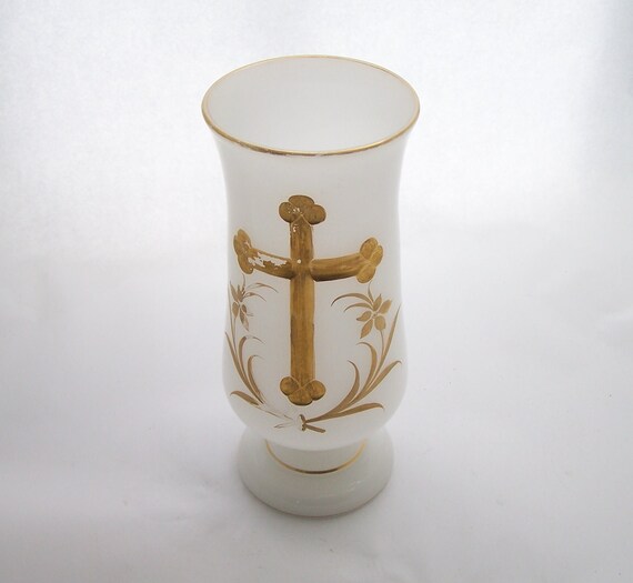 Church Vase Opaline Glass Vase With Golden Cross White and Etsy