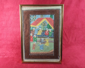 MUGHAL ART | Persian court scene illustrated in handmade miniature style painting on silk fabric| Size 8,3 x 11,7 inches approximately