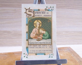Souvenir of first communion with illuminations |French and Latin text  | religious card  1889