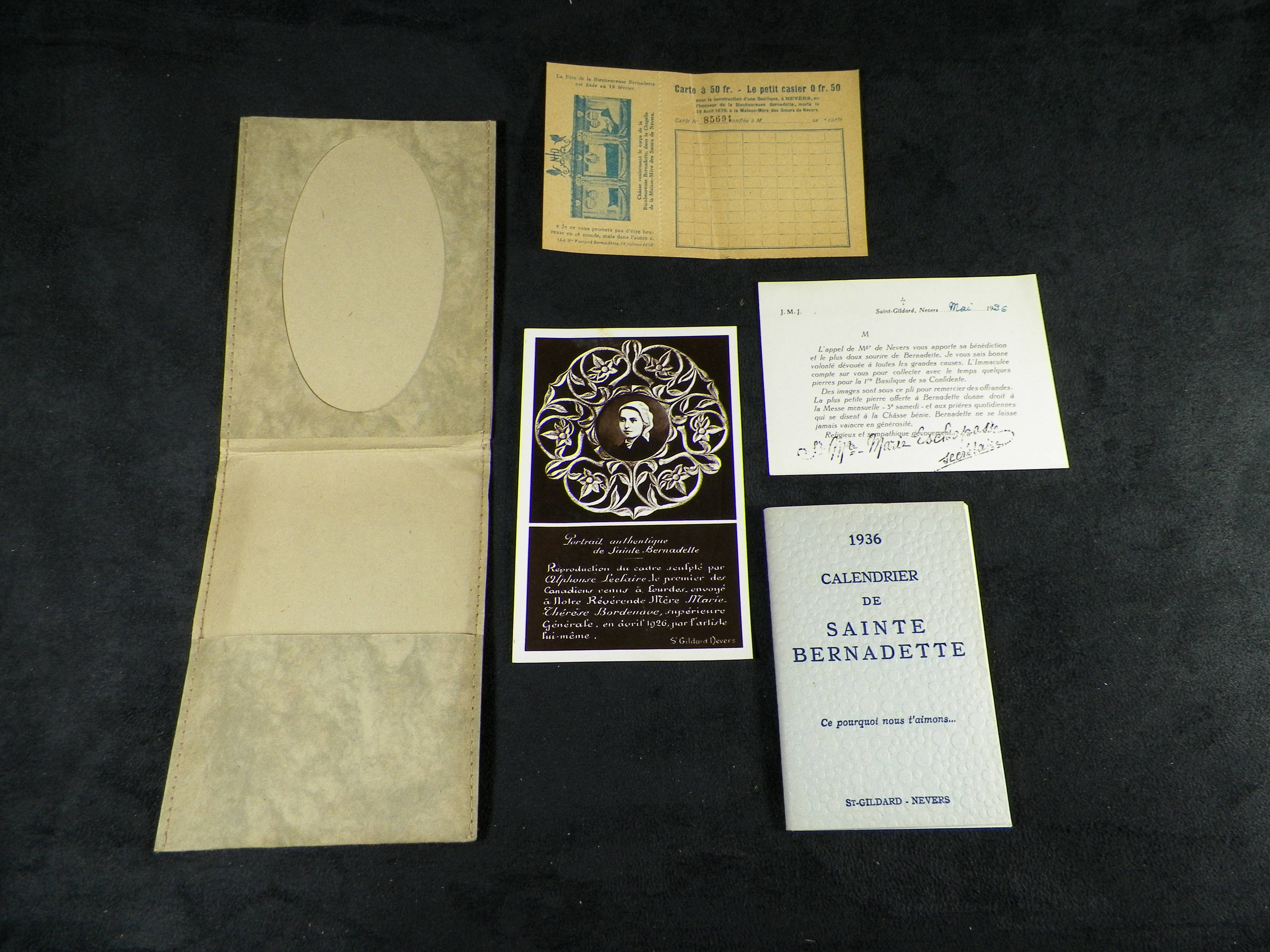 Sainte Bernadette Pochette avec Le Portrait Authentique de | Soubirous Article Religieux Vintage Fra
