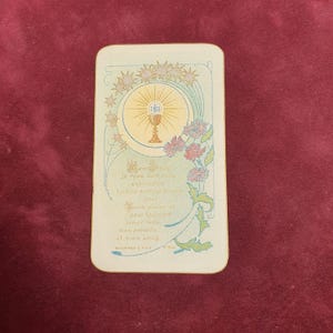 IHS JESUS | Ancienne image pieuse avec prière à Jésus avec décor floral Art Nouveau | imprimerie BOUMARD et Fils | Religion Période 1900