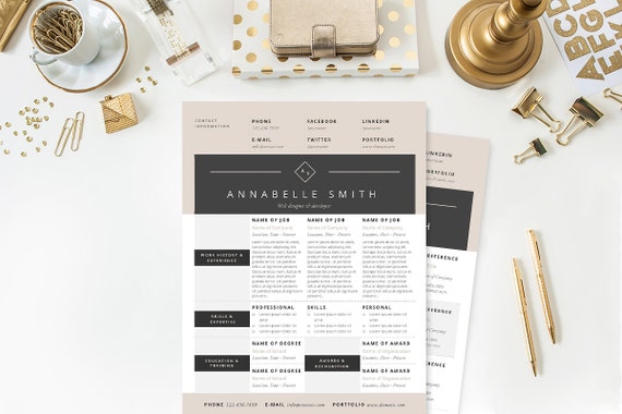 elegant modern resume cover letter references template etsy elegant modern resume