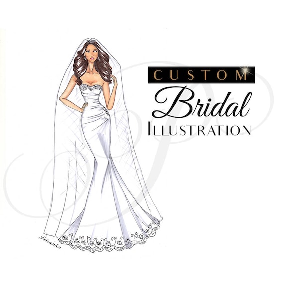Wedding Dress Sketch Wedding Gift Personalized Wedding Etsy