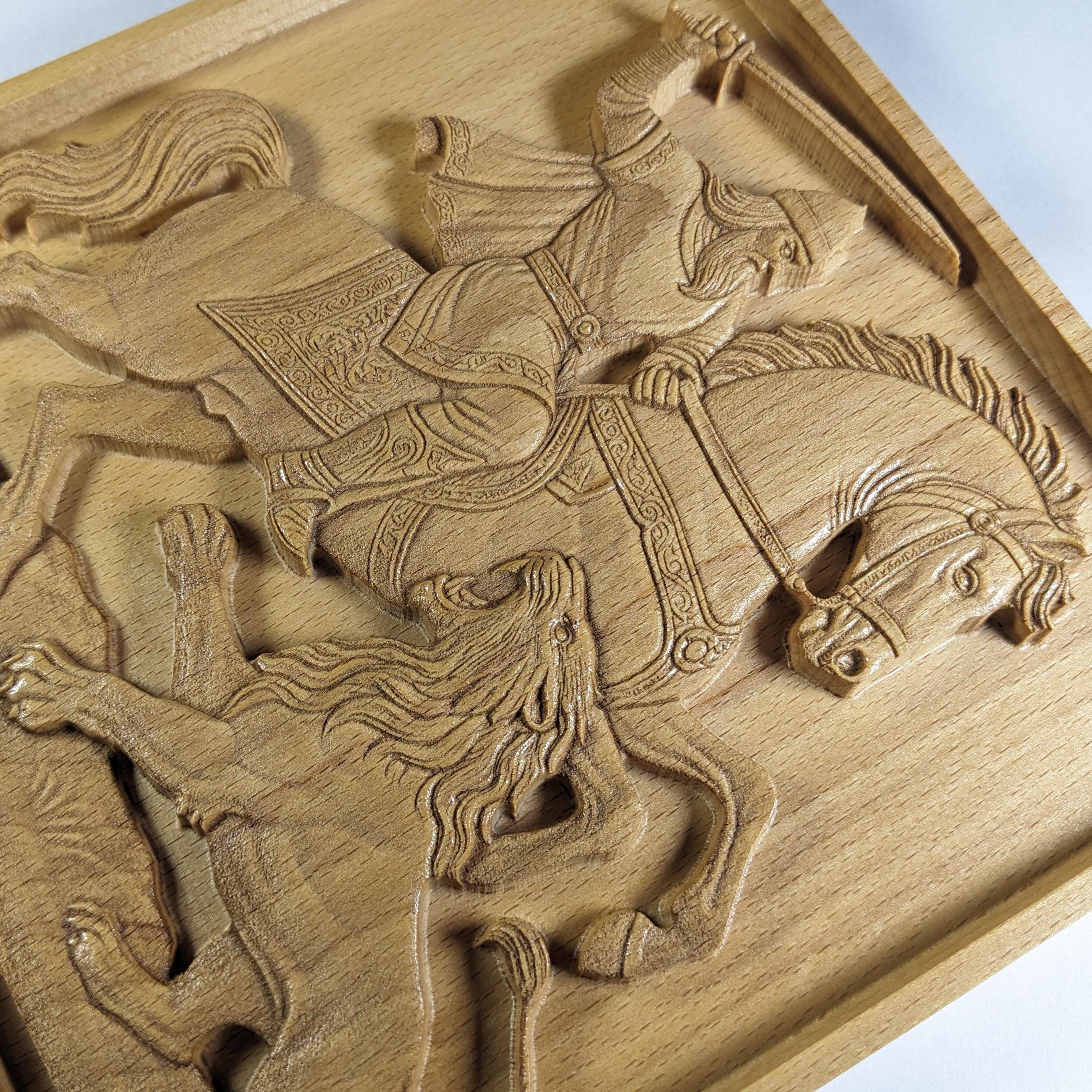Rostam and Lion Wood Relief, Persian Epic Art, Shahnameh Carved Wall ...