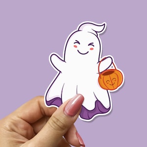 Cute Ghost Sticker, Adorable lunch box waterproof vinyl, Laptop Decals, Cuteness Aesthetic