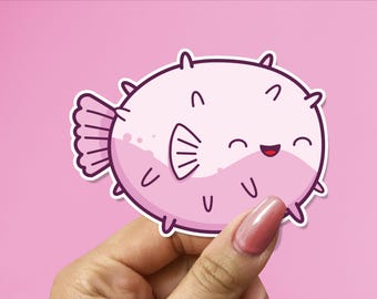 Pegatina de pez globo kawaii: vinilo impermeable de pez globo