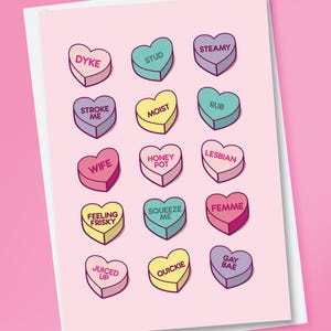 Tarjeta de San Valentín lésbica, corazón conversacional, LGBTQ+, tarjeta de felicitación, tarjetas para ella, regalo para ella, novia, prometida, esposa o lesbiana enamorada