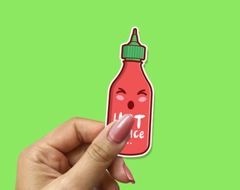 Kawaii Hot Sauce, Hot Pepper Sauce Lover, Chili Sauce, Adorable lunch box waterproof vinyl, Laptop Decals, Cuteness Aesthetic