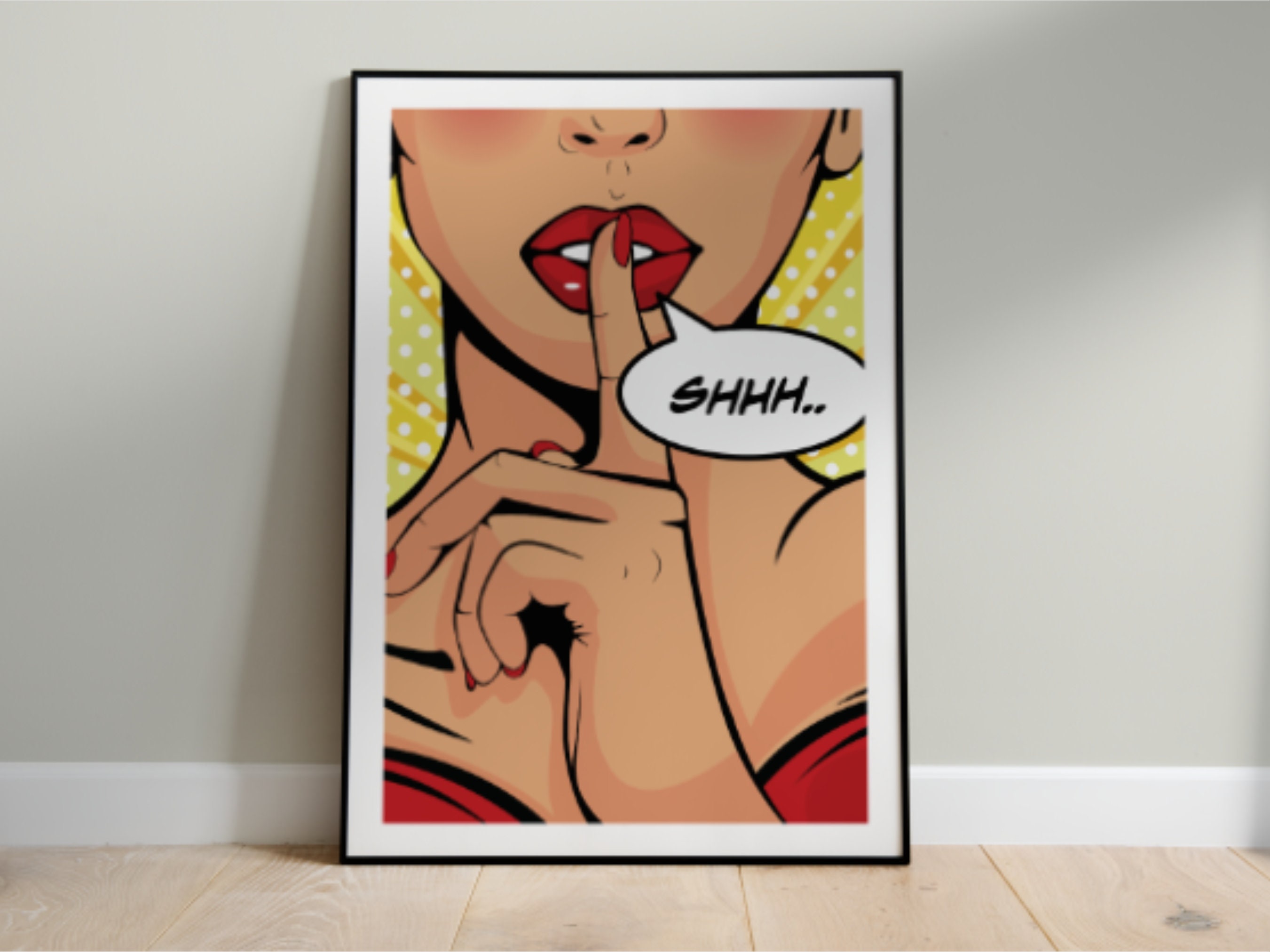 Retro Pop Art Shhh Print, Vintage-inspired, Eclectic Home Decor, Unframed, Comic Book Style, Finger on Lips Poster A3 Print