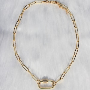Gold Carabiner Clasp Paperclip Chain Necklace
