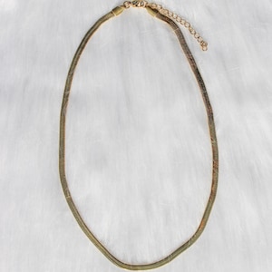 Gold Snake Chain Herringbone Necklace- Stainless Steel, Tarnish Resistant