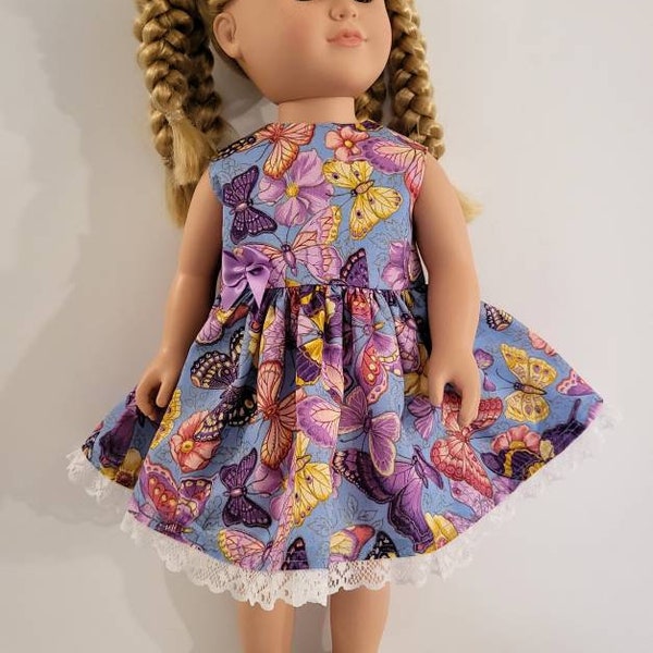 Periwinkle & purple butterfly doll dress fits American Girl and other similar 18 inch dolls