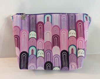 Purple kitty cats zipper bag pouch