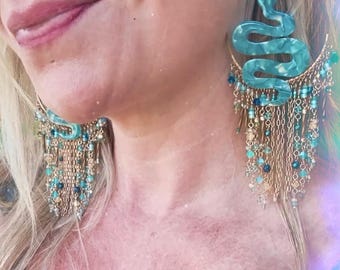 Medusa - Handmade Beaded Hoop Earrings - Statement Jewelry - Boho Beach