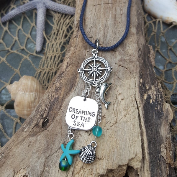 Dreaming of The Sea Rearview Mirror Accessory - Beach Life - Ocean Love - Coastal Gifts - Coastal Decor - Mermaids - Dolphins - Sea Glass