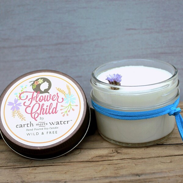 Wild & Free - Flower Child Collection - Mini 4 oz Soy Candle - Boho Decor - Boho Candles - Nag Champa - Free Spirit - Lotus Flower