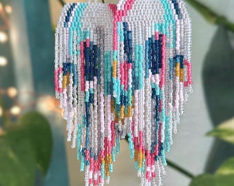 Color Splash Beaded Fringe Earrings: Colorful Long Earrings