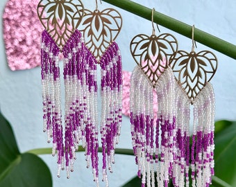 Love Heart Beaded Fringe Earrings