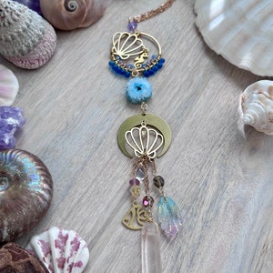Under the Sea Car Charm: Brass Shell, Crystal, Agate Rearview Accessory