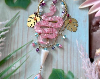 Medusa Car Charm - Pink Snake Rearview Mirror Accessory - Car Suncatcher