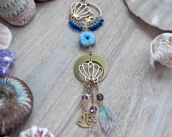 Under the Sea Car Charm: Brass Shell, Crystal, Agate Rearview Accessory