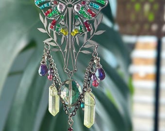 Whimsical Moth Beaded Car Charm - Suncatcher Rearview Mirror Accessory
