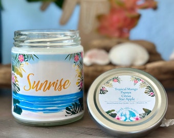 Sunrise  - 9 oz Soy Candle - Tropical Candle - Tropical Fruit Candle - Mango Scent - Tropical Fruit Scent - Refreshing Candle - Home Gift