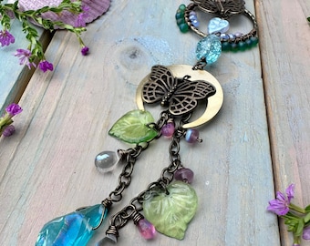 Butterfly Garden Car Charm, Butterfly Rearview Mirror Charm, Fairy Garden, Butterfly Car Accessory, New Car Gift, Moon Car Charm