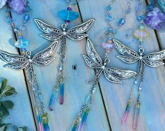 Dragonfly Crystal Car Charm - Dragonfly Rearview Mirror Charm - Fairy Garden - Rainbow Crystals - Crystal Car Charm