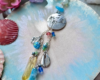 Beach Car Charm: Sea Glass, Shell, and Crystal Rearview Mirror Accessory