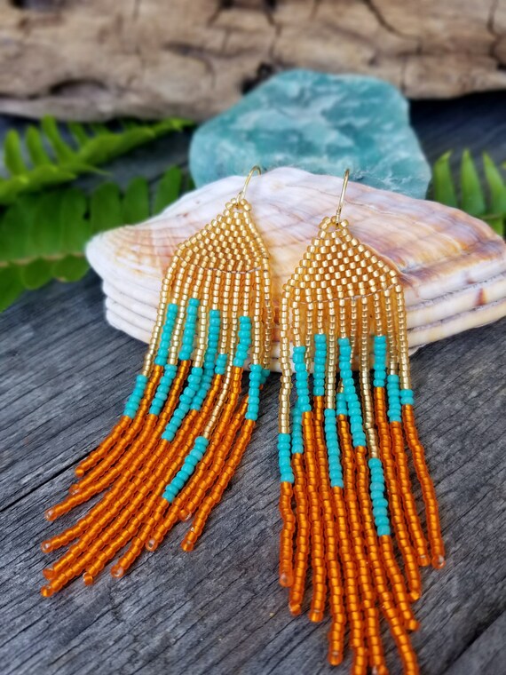 Sunset Beach Beaded Fringe Earrings Beaded Earrings Fringe Earrings Boho Jewelry Boho Beach Beach Earrings Beaded Jewelry
