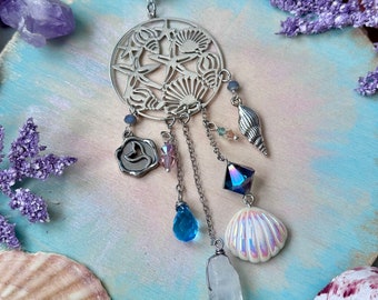 Mermaid Car Charm: Coastal Rearview Mirror Accessory with Shells