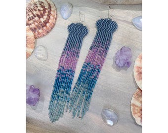 Jellyfish Duster Beaded Fringe Earrings - Duster Earrings - Mermaid Earrings - Mermaid Jewelry - Beaded Jewelry- One of a Kind