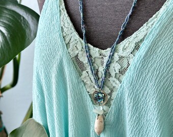 Mermaid Dreams Knotted Bead Necklace - Double Strand Beaded Necklace - Abalone Necklace- Gradient Necklace