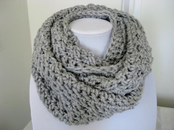 Crochet chunky cowl gray scarf crochet circle scarf crochet | Etsy