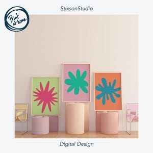 Three Set Nursery Toddler Kids Room A4 Prints, Bright Printable Pattern, Trendy Wall Art, Modern Colourful Childs Bedroom Artwork Colorful