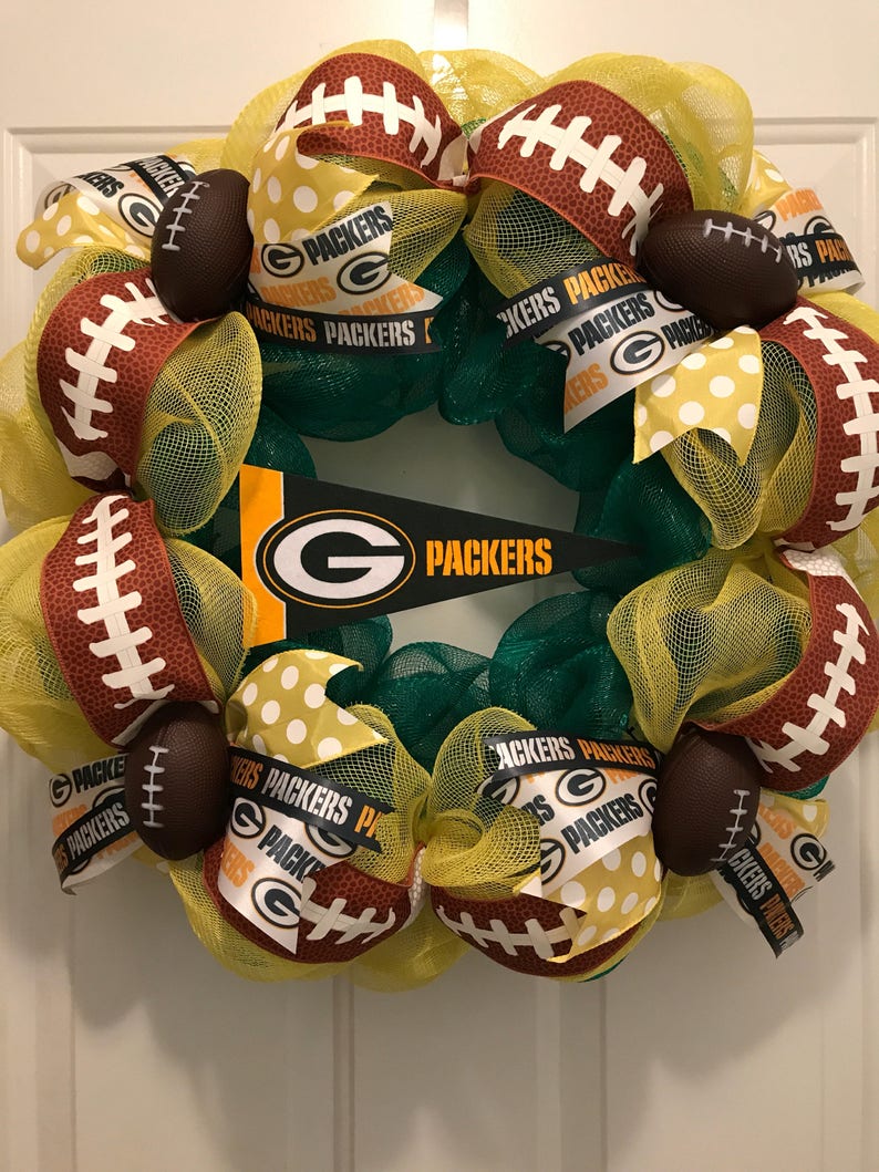 Green Bay Packers Wreath NFL Wreath Deco Mesh Wreath Etsy