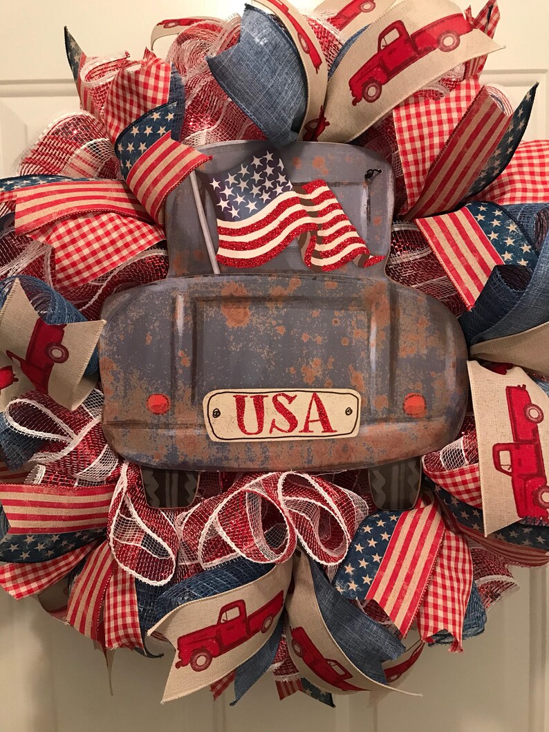 4th of July Wreath Patriotic Wreath Red White and Blue Wreath Red Truck ...